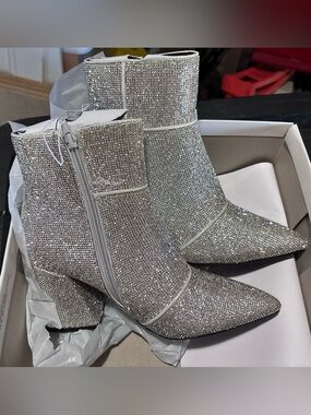 a new day Silver Rhinestone Embellished Pointed Ankle Boots
